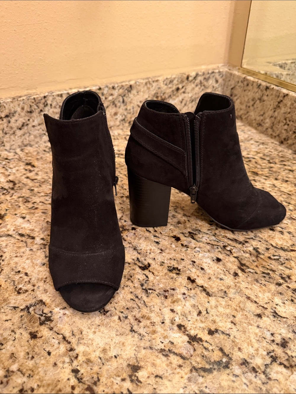 Open toe zip up booties